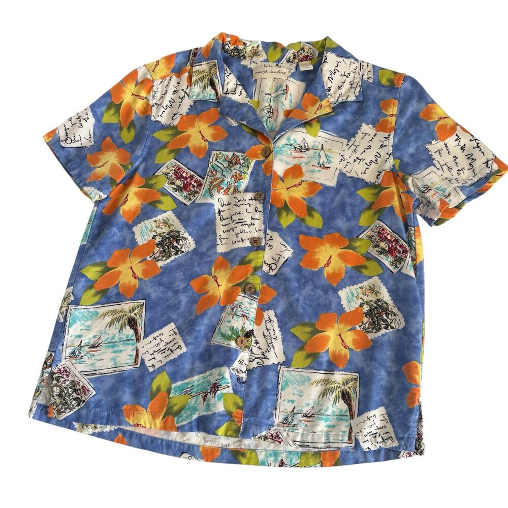 Marsh Landing Hawaiian Tropical Luau Short Sleeve Button Up Shirt Women's Medium